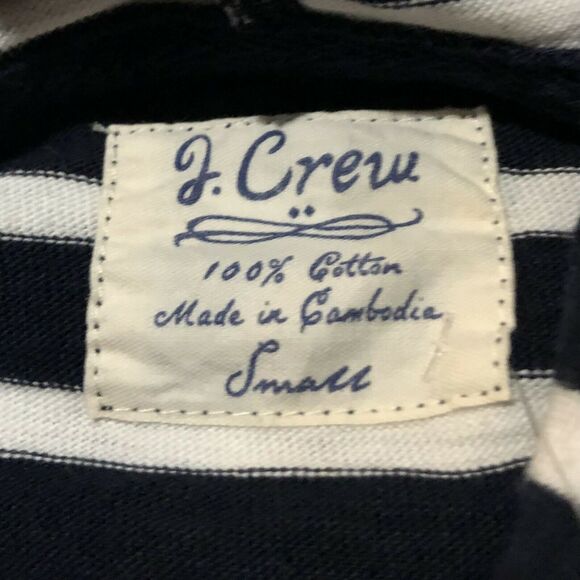 J. Crew Hooded Pullover Small Navy Blue White Stripe Front Pouch Pocket Loose - Picture 5 of 11